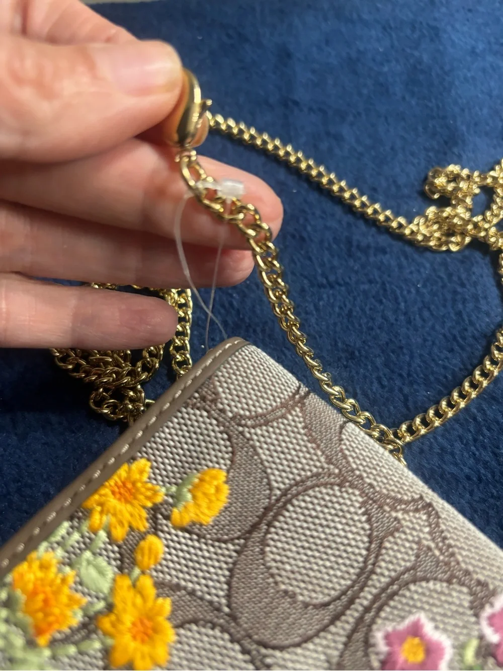 Coach Mini Wallet On A Chain In Signature Jacquard With Floral Embroidery CEF60